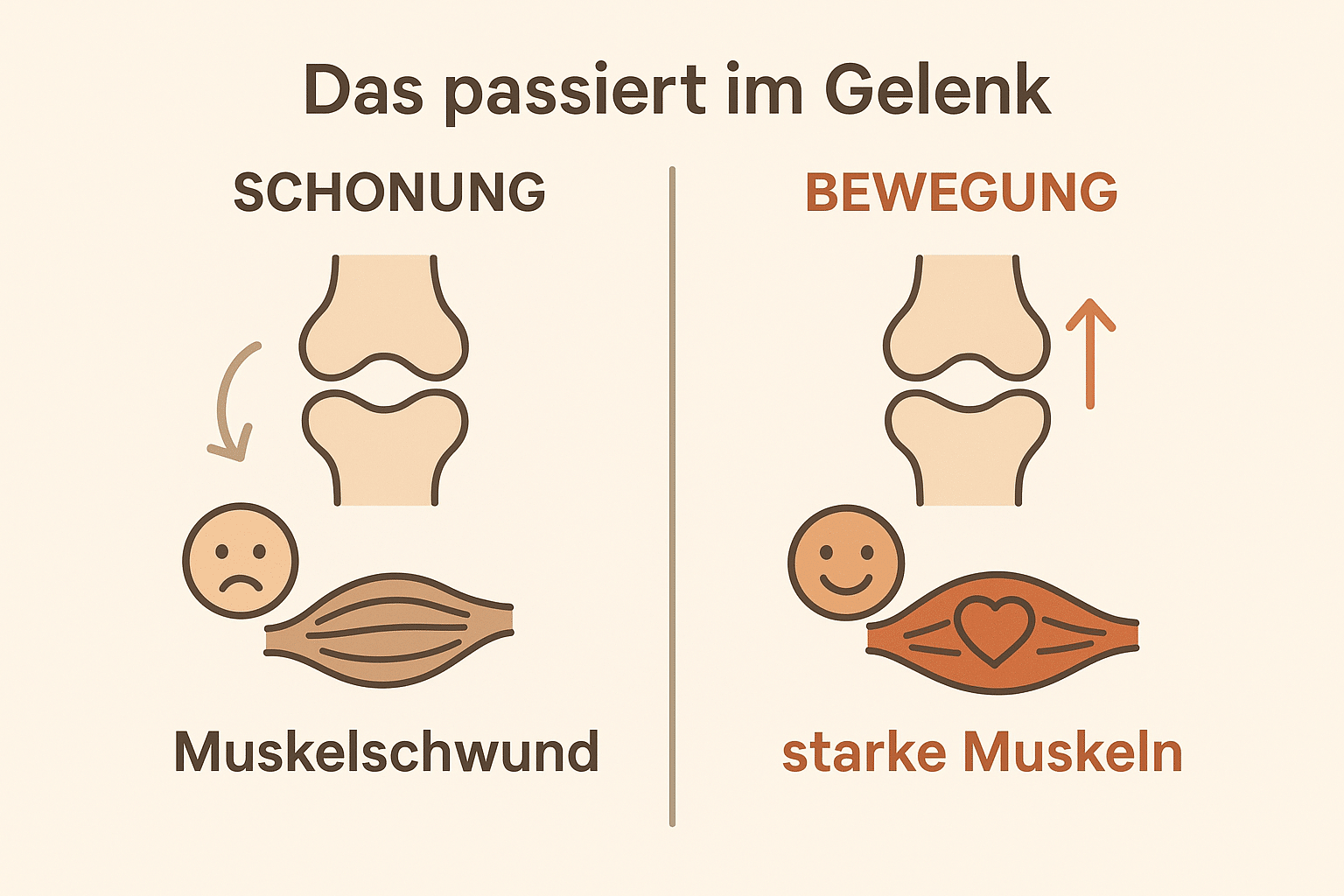 Grafik zur Veranschaulichung eines Gelenkes Schonung vs. Bewegung